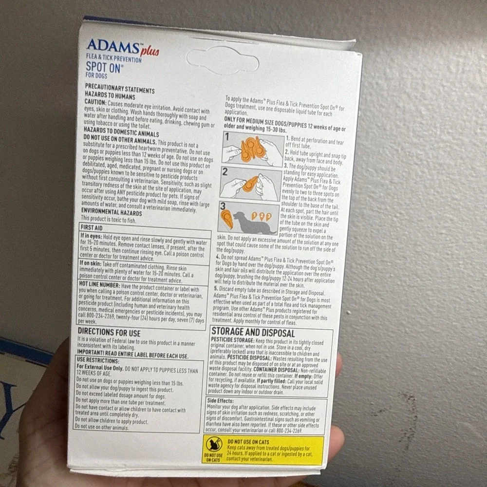 2 Packs (6 Dose Total/15-30 Lbs) - Adams Plus Fleas & Tick Medium Dogs Topical
